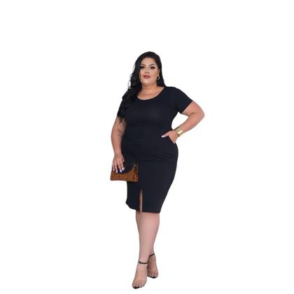 Imagem de Vestido Mídi Plus Size Com Manga e Bolso