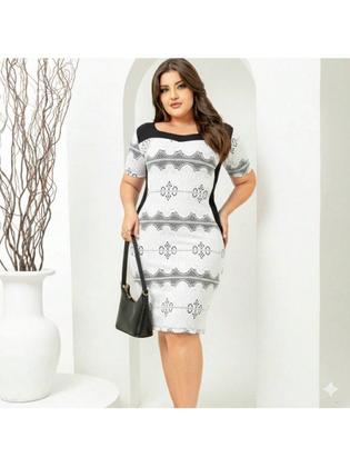 Imagem de Vestido Midi Plus Size Feminino Tubinho Afina Cintura Moda Evangélica/Modesta
