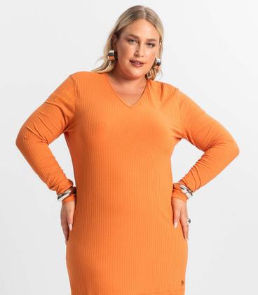 Imagem de Vestido Midi Plus Size Manga Longa Secret Glam Laranja