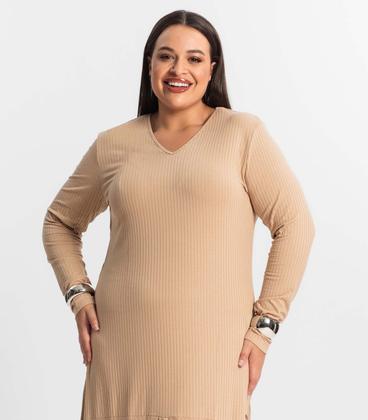Imagem de Vestido Midi Plus Size Manga Longa Secret Glam Marrom