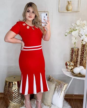 Imagem de Vestido MIDI Plus Size Nesga Moda Feminina Evangélica