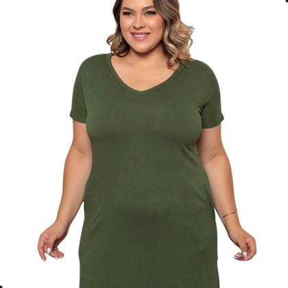 Imagem de Vestido Midi Plus Size Saruel Com Bolsos Básico Fenda