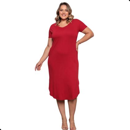 Imagem de Vestido Midi Plus Size Saruel Com Bolsos Básico Fenda