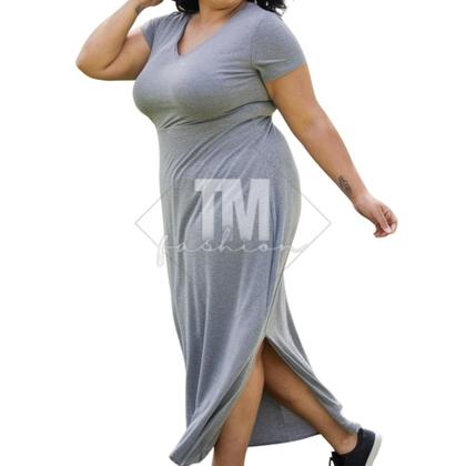 Imagem de Vestido Midi Plus Size Saruel Com Bolsos Básico Fenda