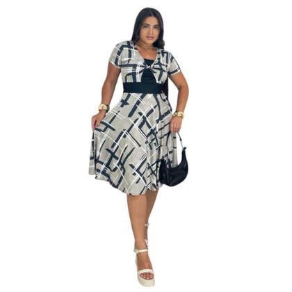 Imagem de Vestido Midi Plus Size Torcido Estampado Moda Evangélica Feminina