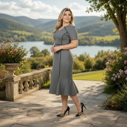 Imagem de Vestido Midi Plus Size Viés Moda Evangélica Feminina