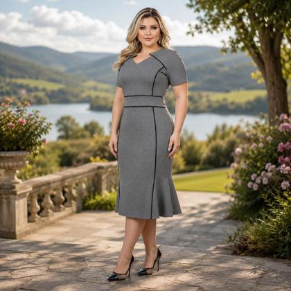 Imagem de Vestido Midi Plus Size Viés Moda Evangélica Feminina