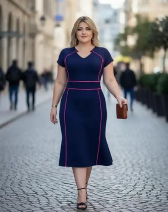 Imagem de Vestido Midi Plus Size Viés Moda Evangélica Feminina