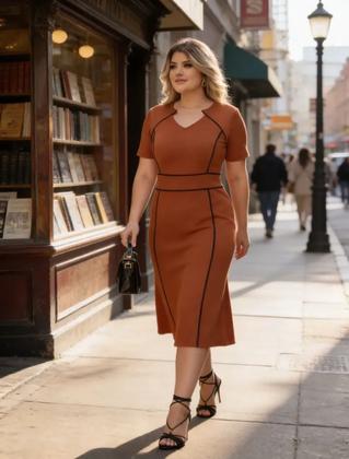 Imagem de Vestido Midi Plus Size Viés Moda Evangélica Feminina