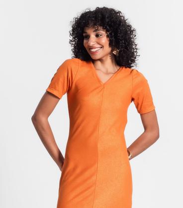 Imagem de Vestido Midi Ribana Canelada Lurex Rovitex Laranja