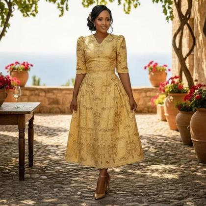Imagem de Vestido Midi Richelieu 3 Marias Bordado Elegante Festa MARRI MARRI