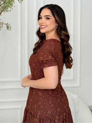 Imagem de Vestido Midi Rodado Malha Lese Algodão Evangélico Festa