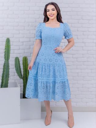 Imagem de Vestido Midi Rodado Malha Lese Algodão Evangélico Festa