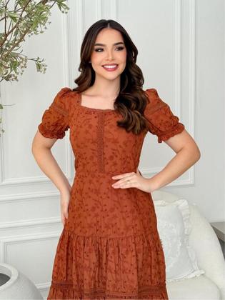 Imagem de Vestido Midi Rodado Malha Lese Algodão Evangélico Festa