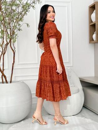 Imagem de Vestido Midi Rodado Malha Lese Algodão Evangélico Festa