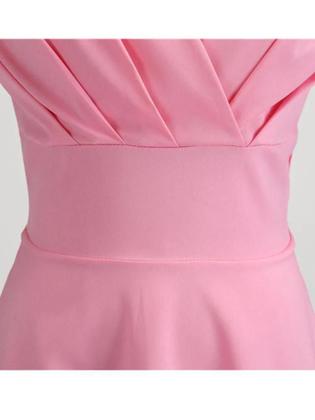 Imagem de Vestido Midi Rosa Vintage - Decote V - Estilo Elegante Retrô para Festa e Escritório