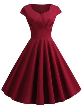 Imagem de Vestido Midi Rosa Vintage - Decote V - Estilo Elegante Retrô para Festa e Escritório