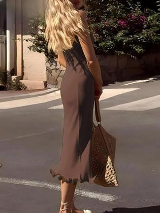 Imagem de Vestido Midi Sem Mangas Com Ruffles E Patchwork Para Mulheres, Roupa Sexy Para Festas E Clubes,