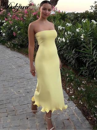 Imagem de Vestido Midi Sem Mangas Com Ruffles E Patchwork Para Mulheres, Roupa Sexy Para Festas E Clubes,