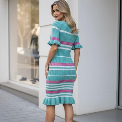 Imagem de Vestido Midi Tricot Babado Manga Curta