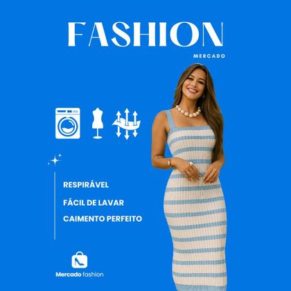 Imagem de Vestido Midi Tricot Feminino Listrado Com Alça Moda Verão