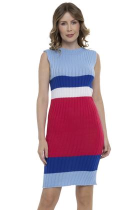 Imagem de Vestido Midi Tricot Listrado Gola Canoa Vestido Midi Tricot Listrado Gola Canoa-pink fluorescente