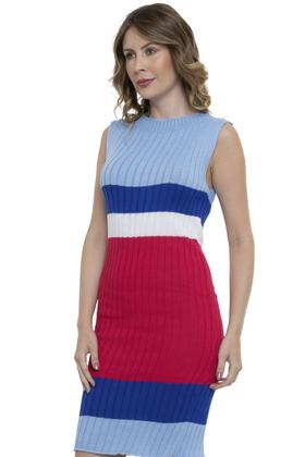 Imagem de Vestido Midi Tricot Listrado Gola Canoa