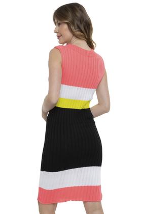 Imagem de Vestido Midi Tricot Listrado Gola Canoa