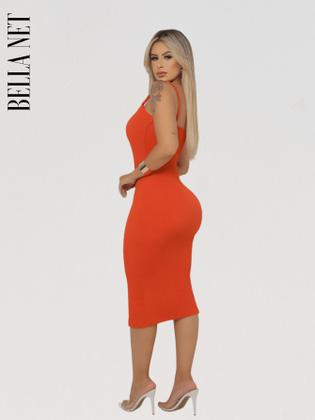 Imagem de Vestido Midi Tubinho Colado com Alças Finas sem Bojo Elegante Moda Gringa - Marrom - M