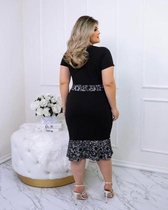 Imagem de Vestido Midi Tubinho Moda Plus Size Evangelico Babado Confortavel Social Oferta Festividade do P ao G2