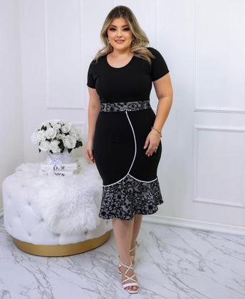 Imagem de Vestido Midi Tubinho Moda Plus Size Evangelico Babado Confortavel Social Oferta Festividade do P ao G2