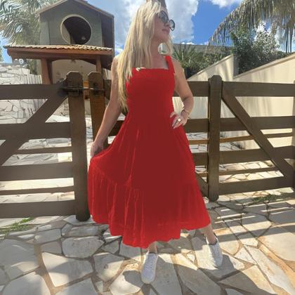 Imagem de Vestido Midi Viscolinho Alças Ajustáveis Plus Size Verão