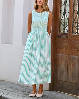 Imagem de Vestido midi YEXPINE listrado sem mangas Swing A Line Green