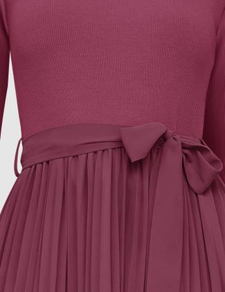 Imagem de Vestido midi ZESICA, outono, manga comprida, plissado, uma linha, roxo, vermelho