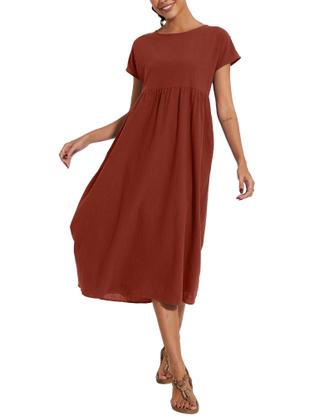 Imagem de Vestido midi Zhyaj, túnica solta, praia de verão com bolsos de algodão