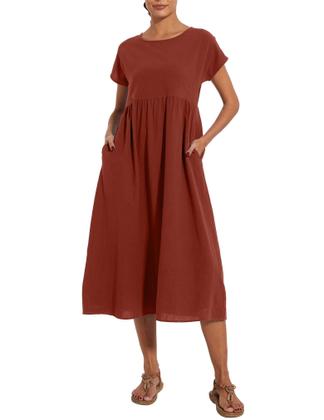 Imagem de Vestido midi Zhyaj, túnica solta, praia de verão com bolsos de algodão