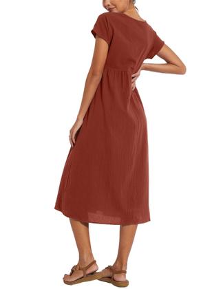 Imagem de Vestido midi Zhyaj, túnica solta, praia de verão com bolsos de algodão