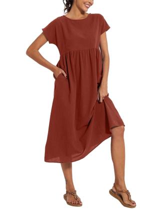 Imagem de Vestido midi Zhyaj, túnica solta, praia de verão com bolsos de algodão