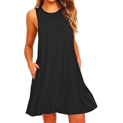 Imagem de Vestido Mini Casual Sem Mangas Com Decote Redondo Para Mulheres, Estilo Solto Para Praia E Clube