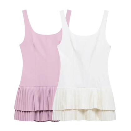 Imagem de Vestido Mini Plissado Sem Mangas Feminino off White Rosa Para Festa De Verão 2025