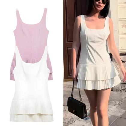 Imagem de Vestido Mini Plissado Sem Mangas Feminino off White Rosa Para Festa De Verão 2025