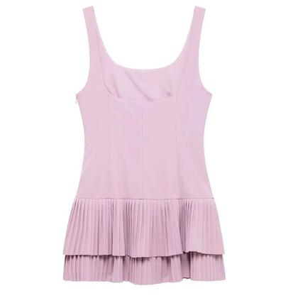 Imagem de Vestido Mini Plissado Sem Mangas Feminino off White Rosa Para Festa De Verão 2025