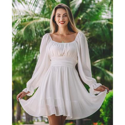 Imagem de Vestido: minivestido casual feminino EXLURA com gola quadrada com babados