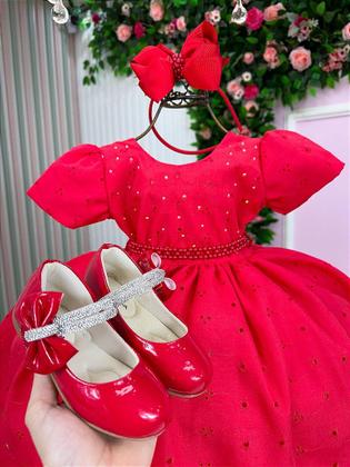 Imagem de Vestido Miss Cherry Cristal Lese - Laise Vermelho - Tecido Misto com Forro
