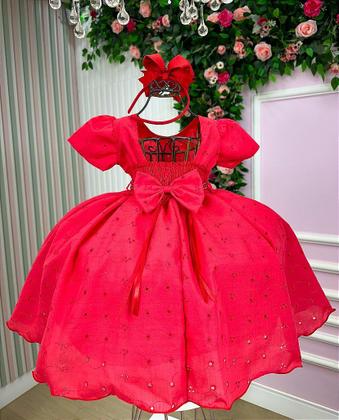 Imagem de Vestido Miss Cherry Cristal Lese - Laise Vermelho - Tecido Misto com Forro