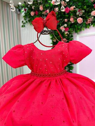 Imagem de Vestido Miss Cherry Cristal Lese - Laise Vermelho - Tecido Misto com Forro