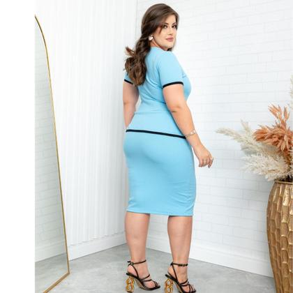Imagem de Vestido Moda Evangélica Azul Plus Size Executivo Festividades Barato Oferta 