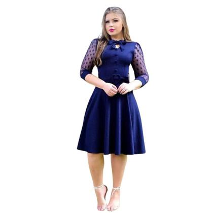 Imagem de Vestido Moda Evangélica Social Cinto Midi Rodado Godê Prinçesa Manga Curta