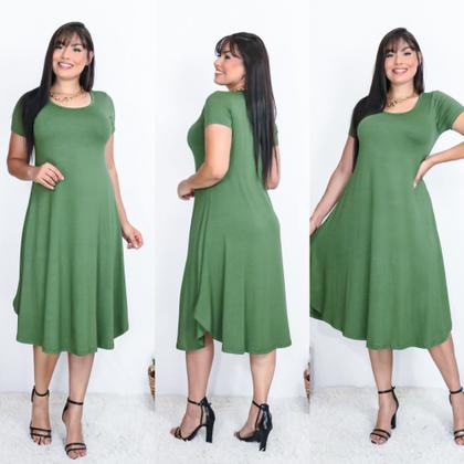 Imagem de Vestido Moda Jovem Evangélico Midi Elegante Assimétrico