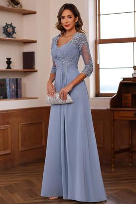 Imagem de Vestido Mother of Bride AUSPORY Plus Size com manga 3/4 verde sálvia